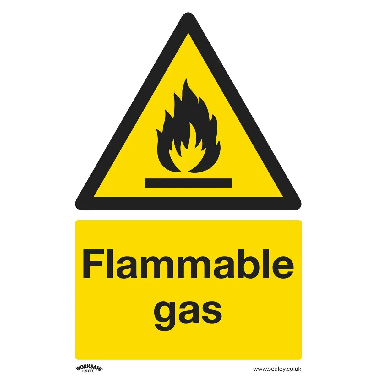 Worksafe by Sealey Warning Safety Sign - Flammable Gas - Self-Adhesive Vinyl - Pack of 10 