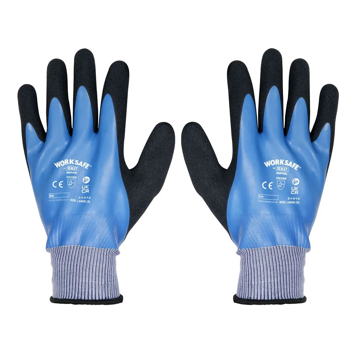 Worksafe by Sealey Waterproof Latex Gloves Large – Pair  White Rose Tools
