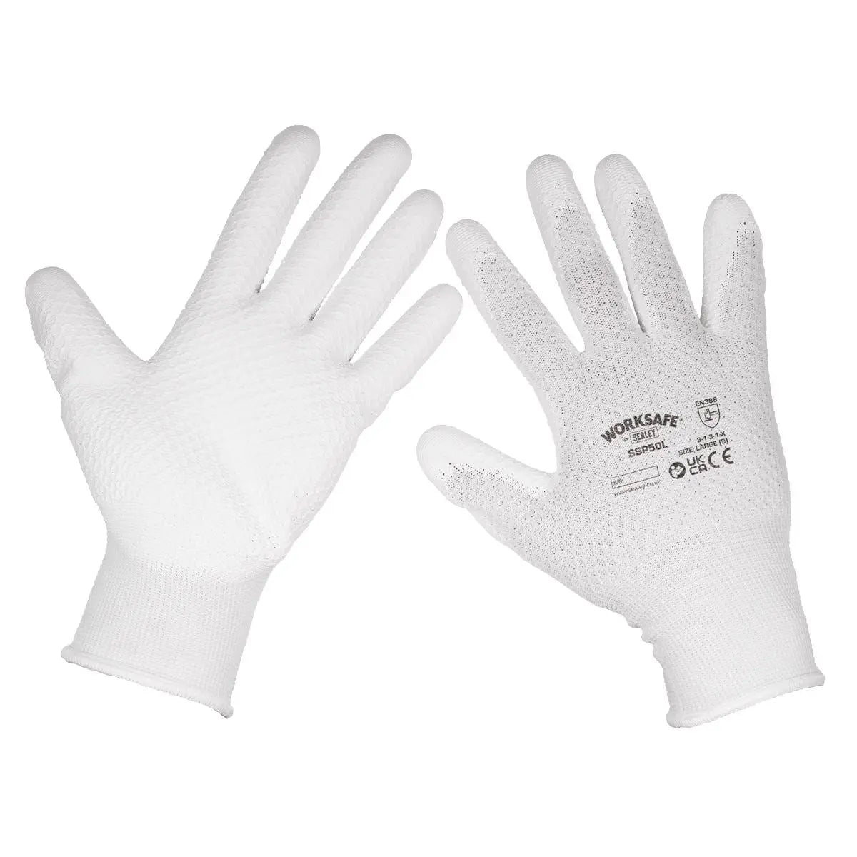 Worksafe by Sealey White Precision Grip Gloves Large – Pair  White Rose Tools