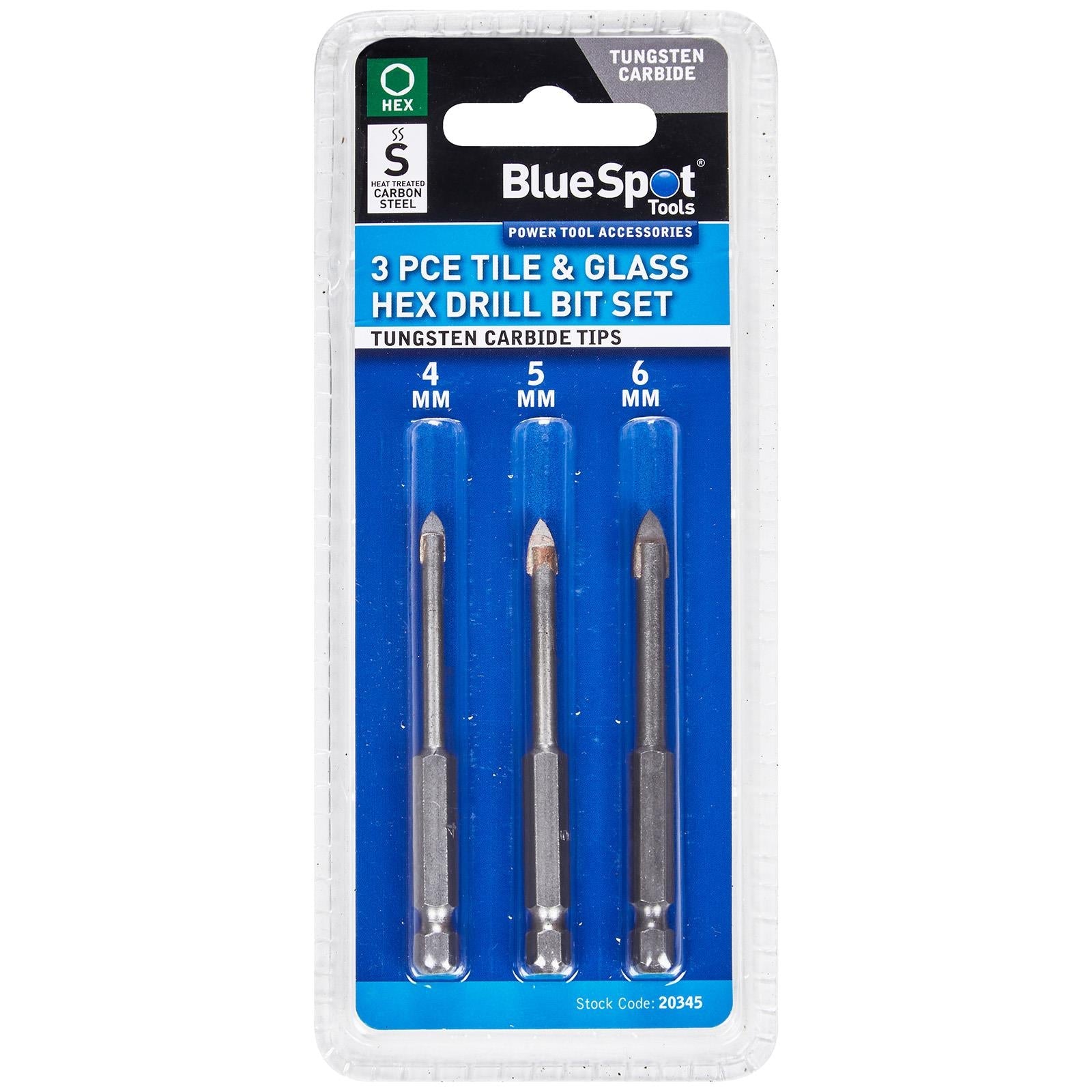 BlueSpot Tile and Glass Drill Bit Set 4-6mm Hex Shank 3 Pieces  White Rose Tools