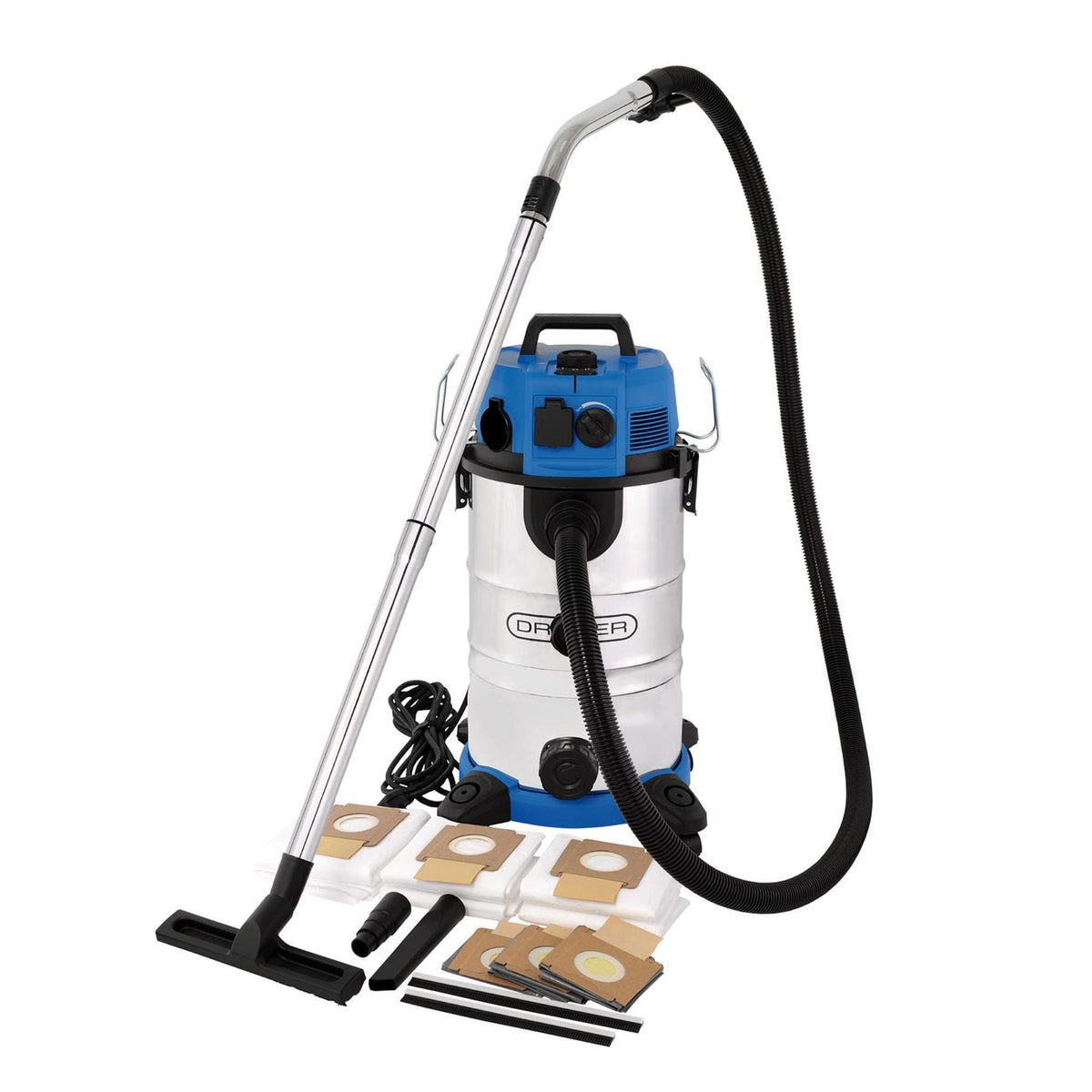 Draper 230V M-Class Dust Extractor Wet and Dry Vacuum Cleaner with Power Take-Off 35L 1500W 28230  White Rose Tools