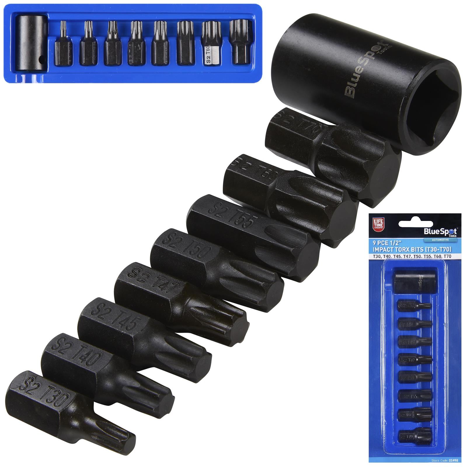 BlueSpot Impact Torx Bits Sockets 1/2" Drive T30-T70 9 Piece