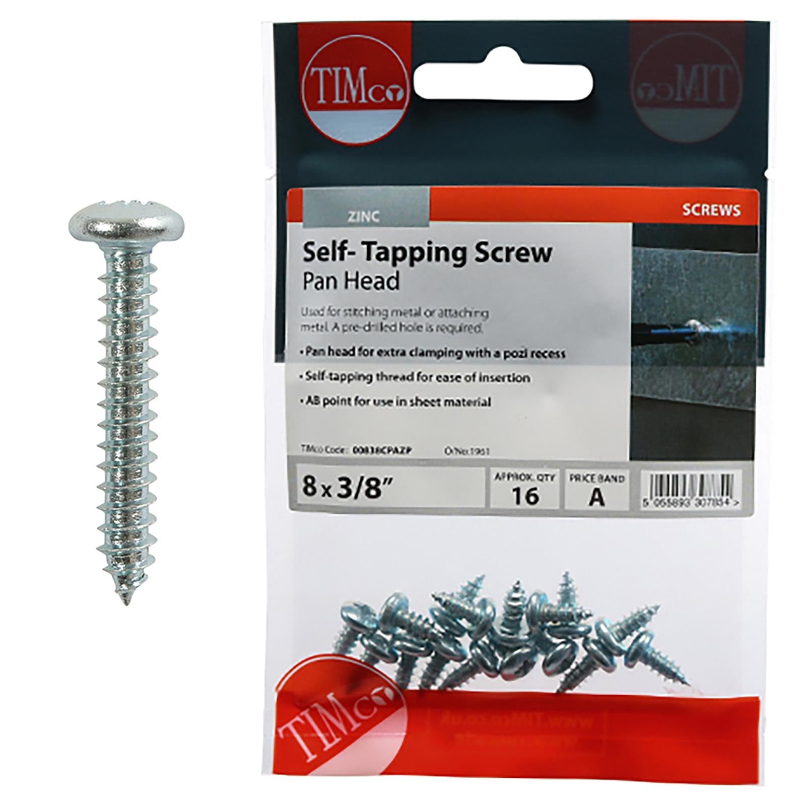 TIMCO Self Tapping Screws Pan Head Zinc Pozi - Choose Size