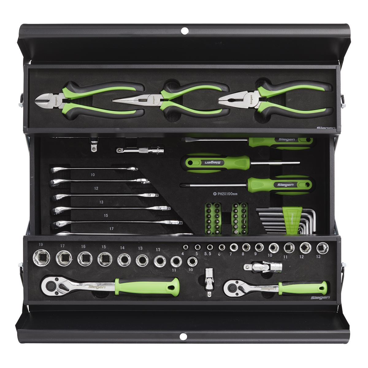 Siegen by Sealey Cantilever Toolbox with Tool Kit 70 Piece Sockets Spanners Screwdrivers