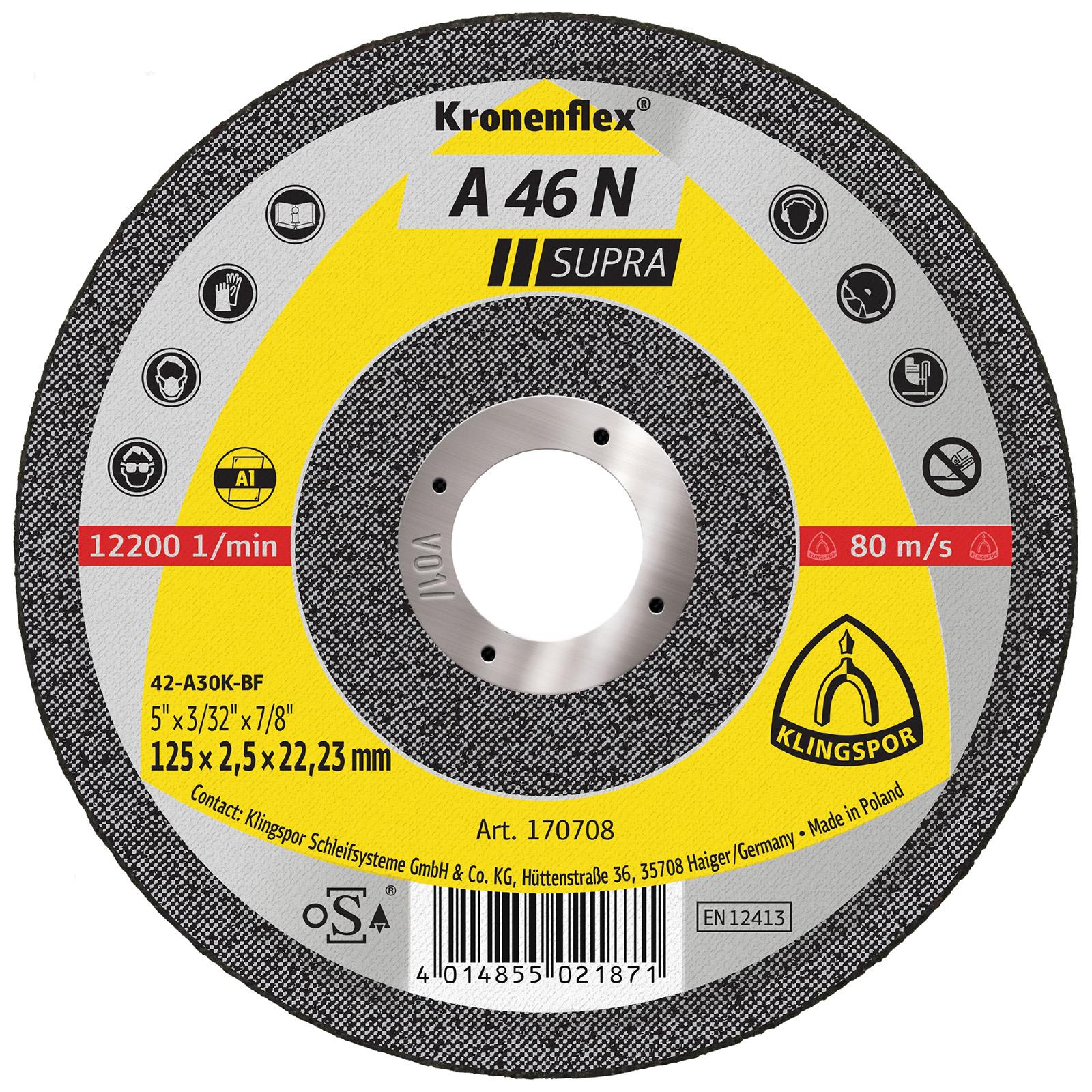 Klingspor Aluminium Cutting Discs Kronenflex A46N Supra 125 x 2.5 x 22.23mm Depressed Centre