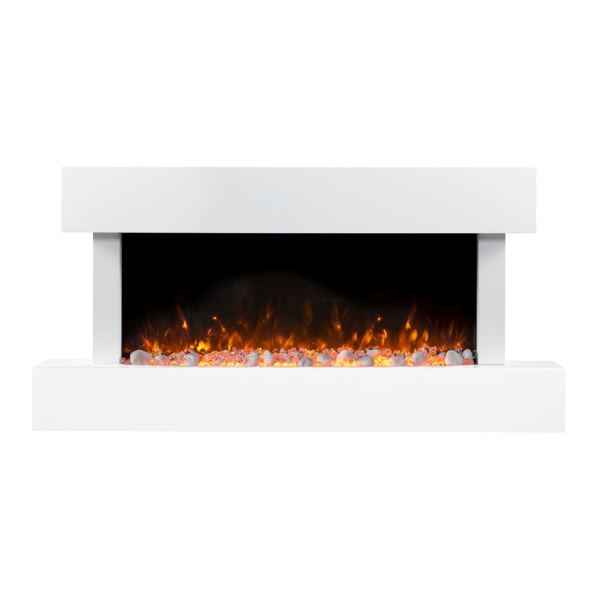 Baridi 46” Wall Mounting 1000W/2000W Electric Fireplace with LED Flame Effects, Side Glass Decoration and Pebble Accessories, White