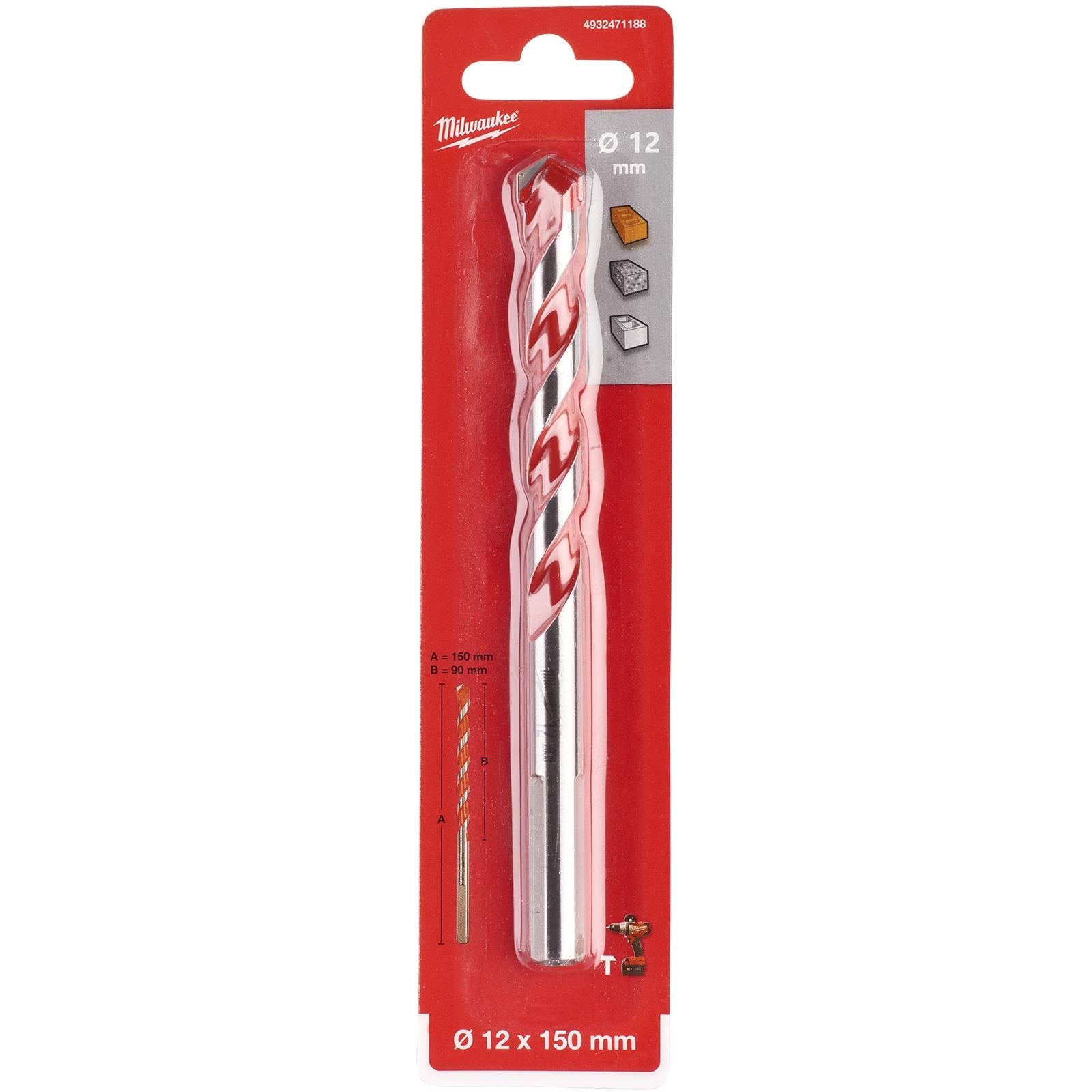 Milwaukee Premium Concrete Masonry Drill Bits 3 Flat Shank Hammer and Rotary 