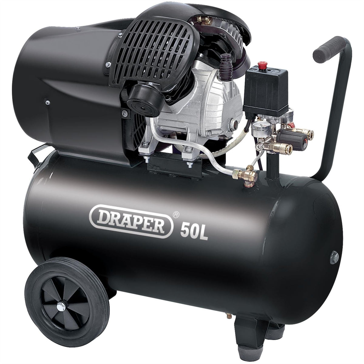 Draper 230V 50L Direct Drive V-Twin Air Compressor 2.2kW/3HP 29355  White Rose Tools