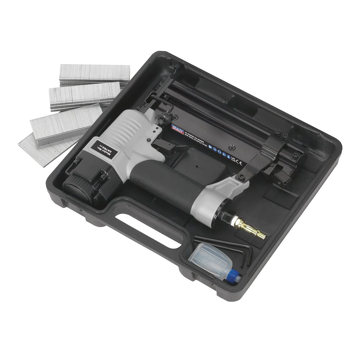 Sealey Air Nail Staple Gun 10-50mm Nails 10-40mm Staples Capacity Nailer Stapler