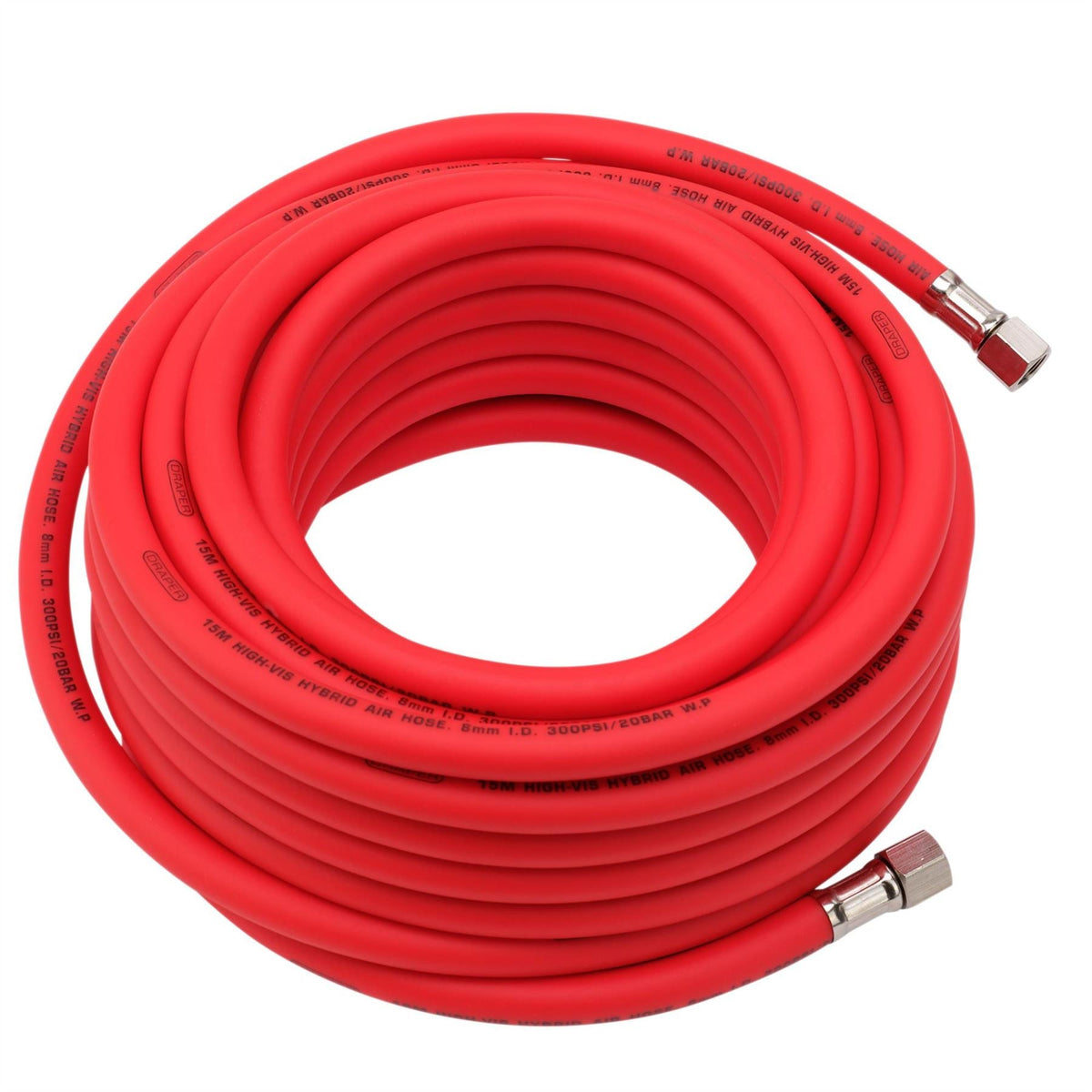 Draper High Visibility Hybrid Air Hose 15m x 8mm 1/4" BSP Red 31735  White Rose Tools