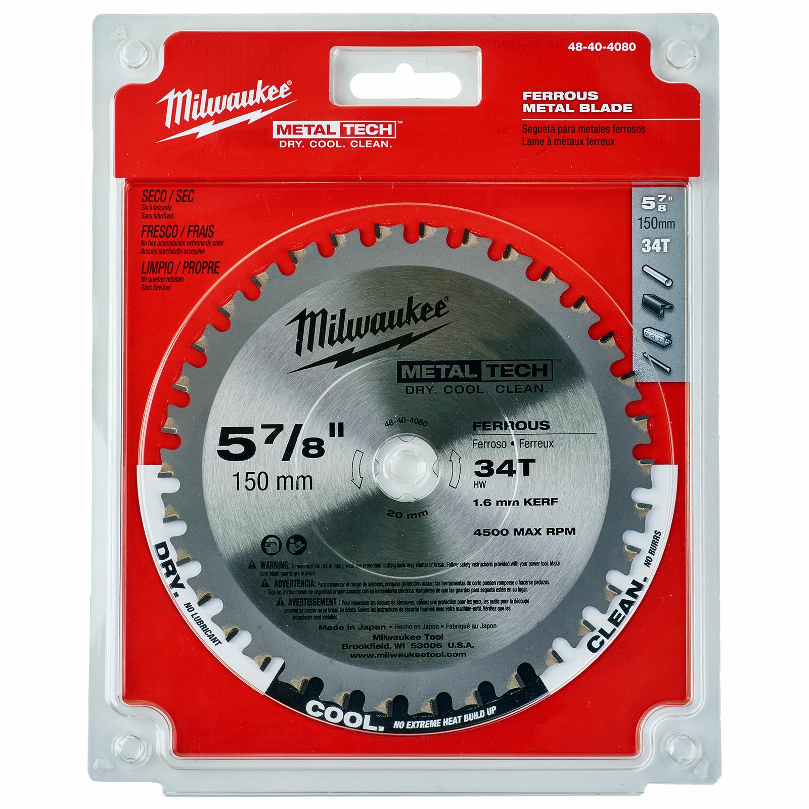 Milwaukee Circular Saw Blade for Metal 150mm x 20mm Bore 34 Tooth