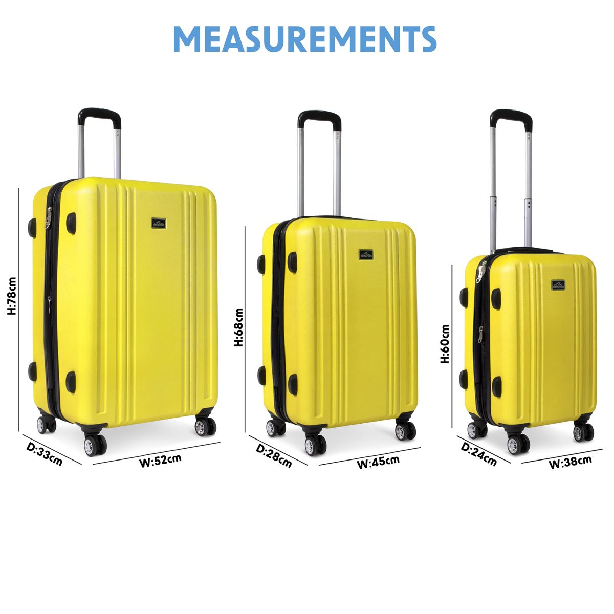 Dellonda 3-Piece ABS Luggage Set with Integrated TSA Approved Combination Lock - Yellow - DL124