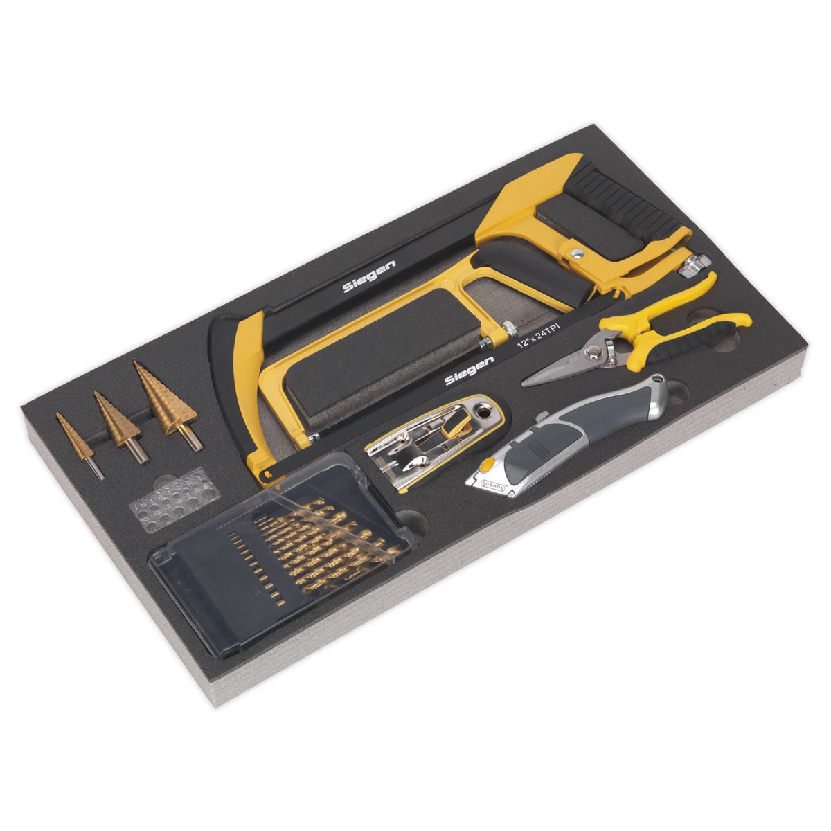 Siegen by Sealey Tool Tray with Cutting & Drilling Set 28pc 