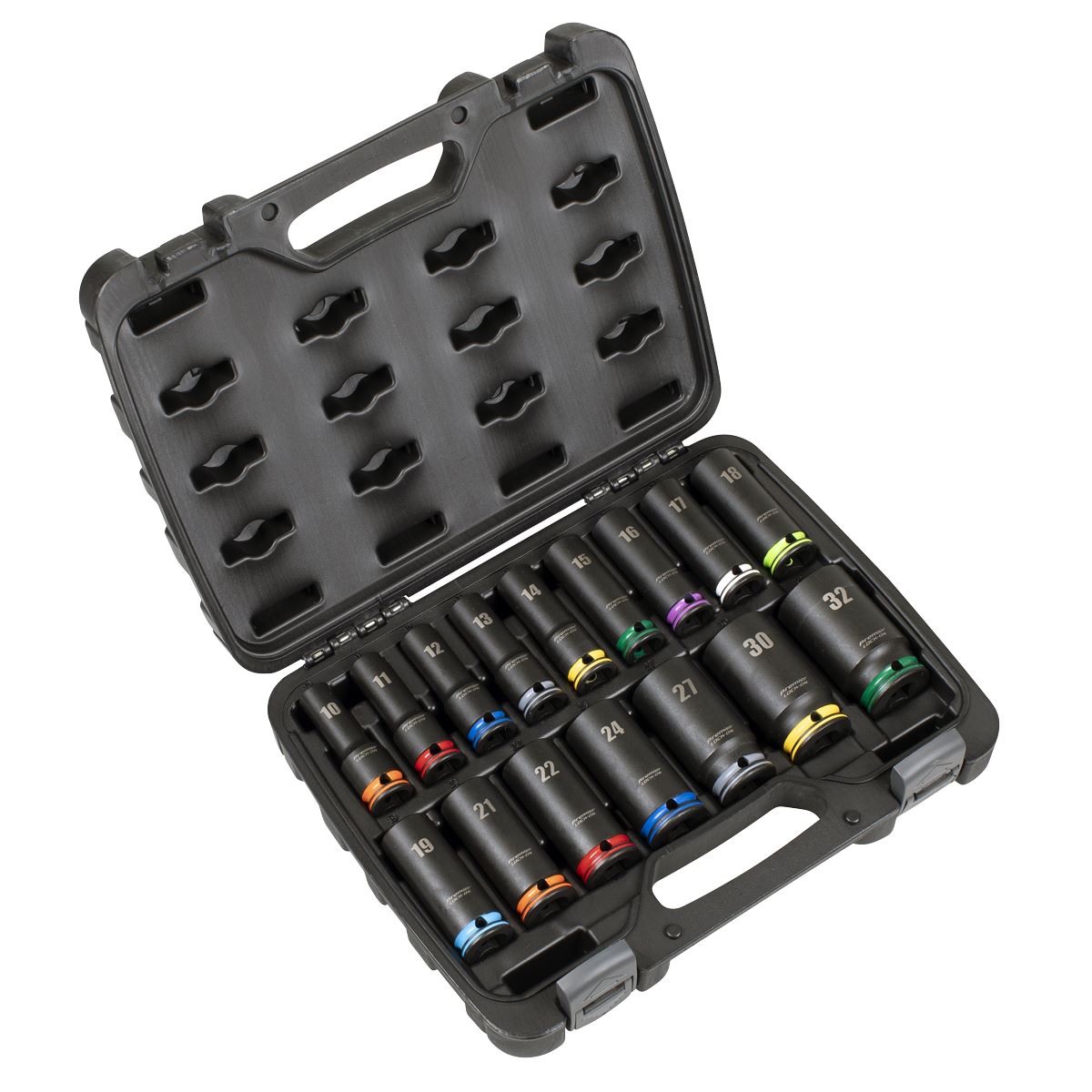 Sealey Premier Lock-On™ Deep Impact Socket Set 1/2"Sq Drive 16pc  White Rose Tools