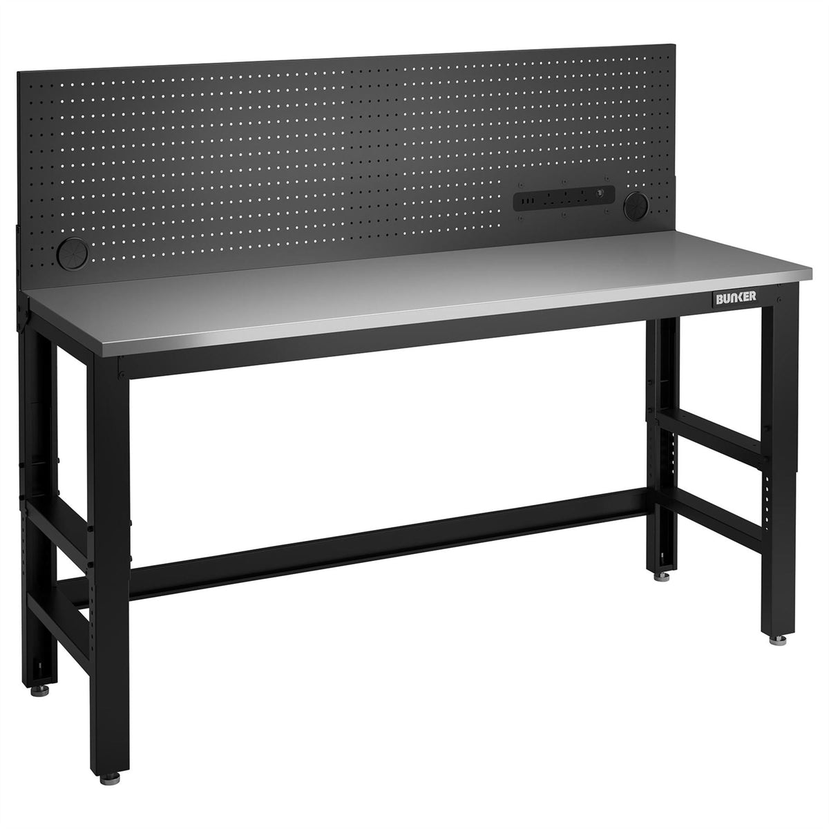 BUNKER Workbench with Stainless Steel Worktop and Power Pegboard 1830mm 27457  White Rose Tools