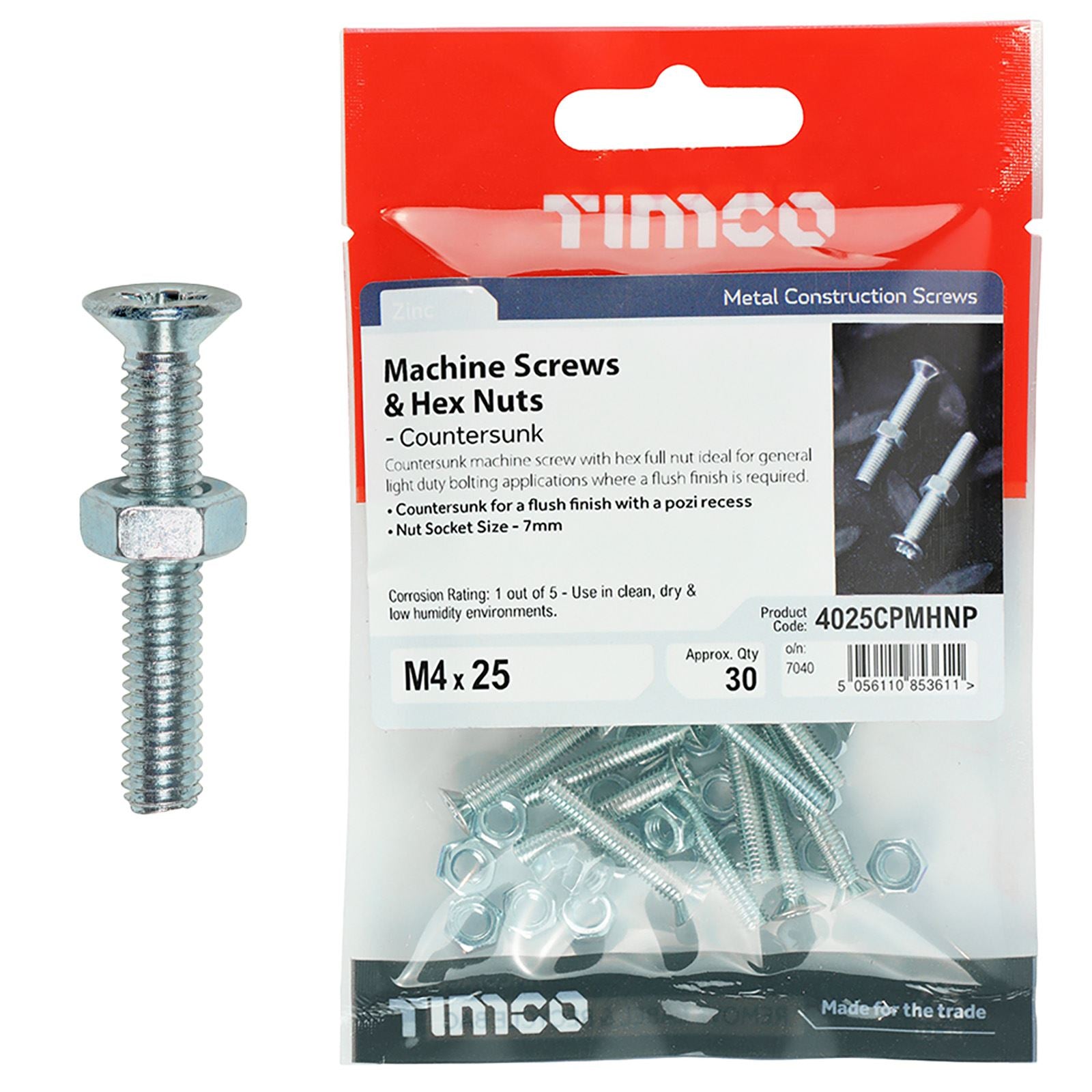 TIMCO Machine Screws Countersunk with Hex Nut Pozi Head Zinc - Choose Size