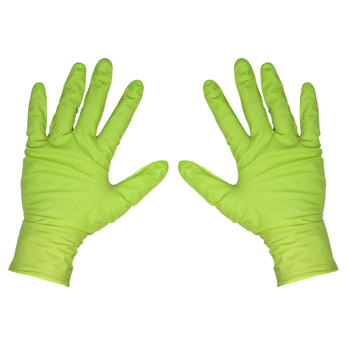 Sealey Diamond Grip Extra-Thick Nitrile Powder-Free Gloves, Hi-Vis Green, X-Large - Pack of 50  White Rose Tools
