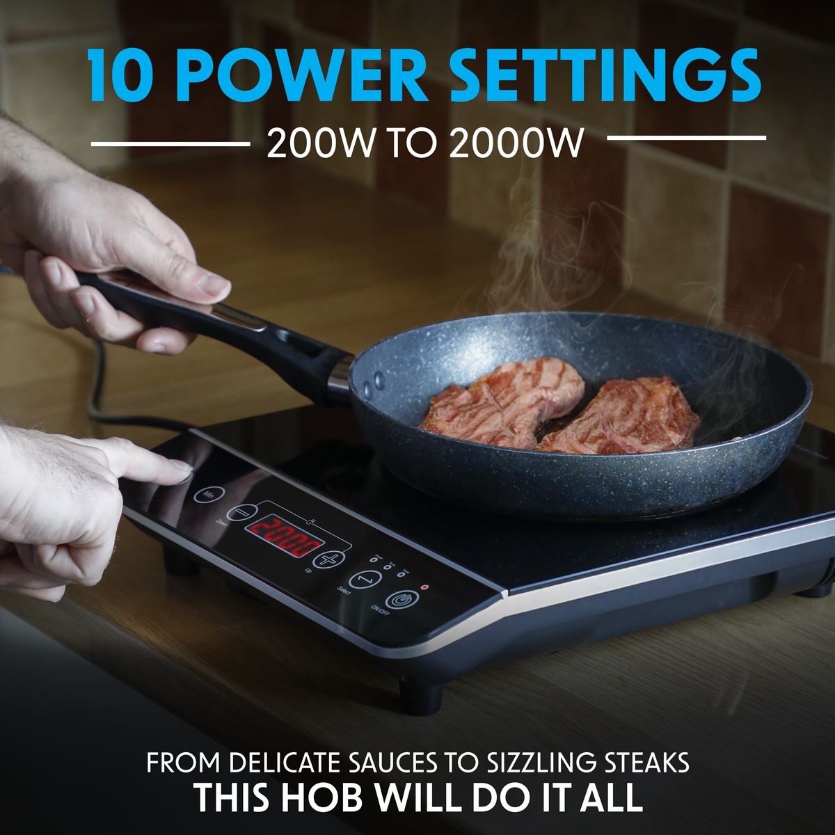 Baridi Induction Hob: Single Zone with 13A Plug, 10 Power Settings 200W-2000W, Touch Controls, 3-Hour Timer Function, Child Lock, Black