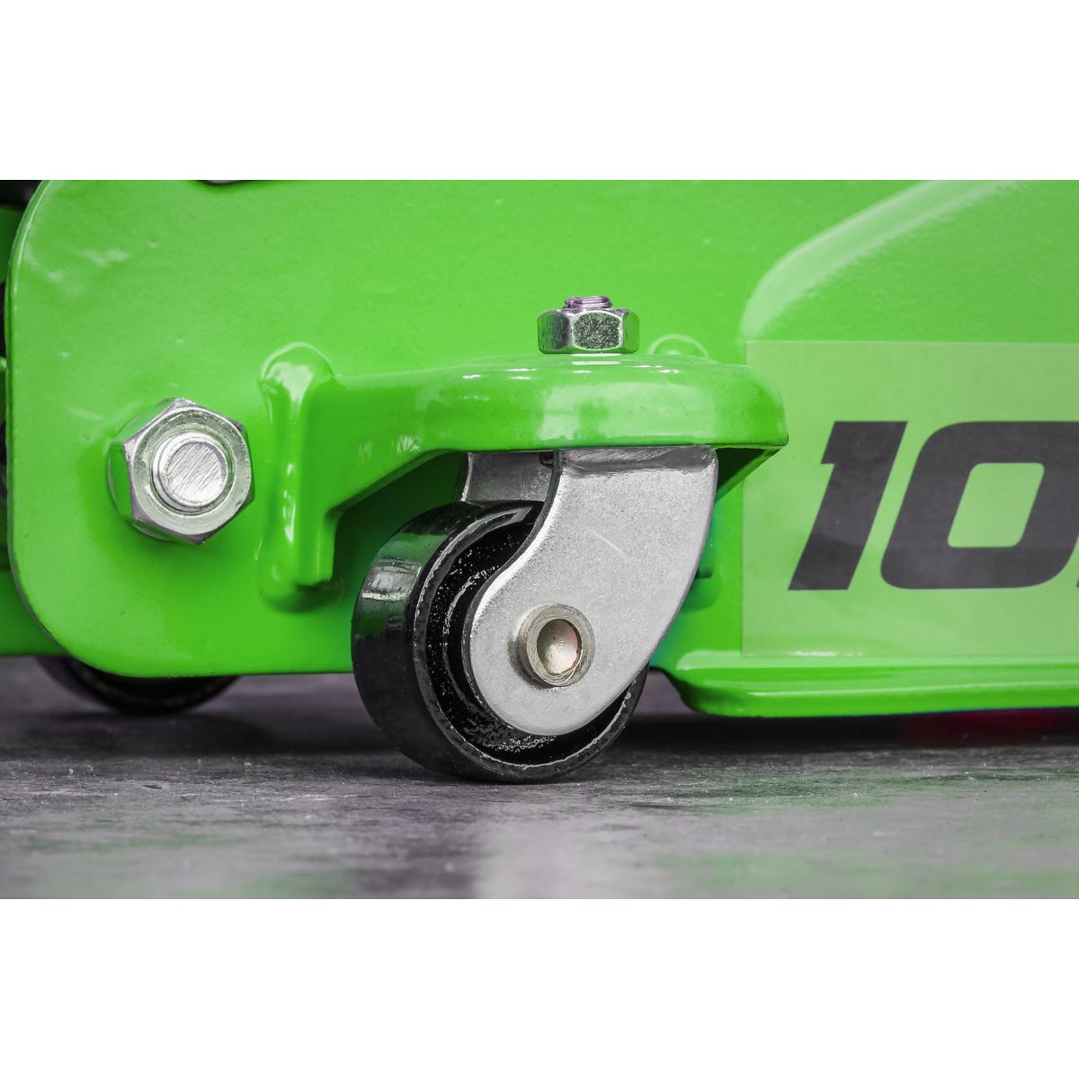 Sealey Trolley Jack 2tonne Low Entry Short Chassis - Hi-Vis Green