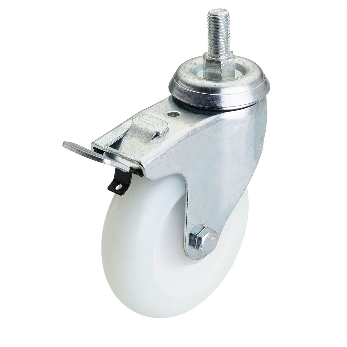 Draper Swivel Bolt Fixing Nylon Wheel with Brake 100mm Diameter S.W.L. 125kg 65506  White Rose Tools