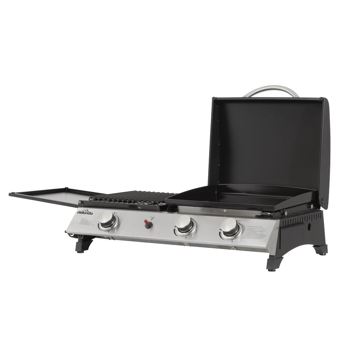 Dellonda 3 Burner Portable Gas Plancha/Grill 8.5kW BBQ Griddle, Stainless Steel