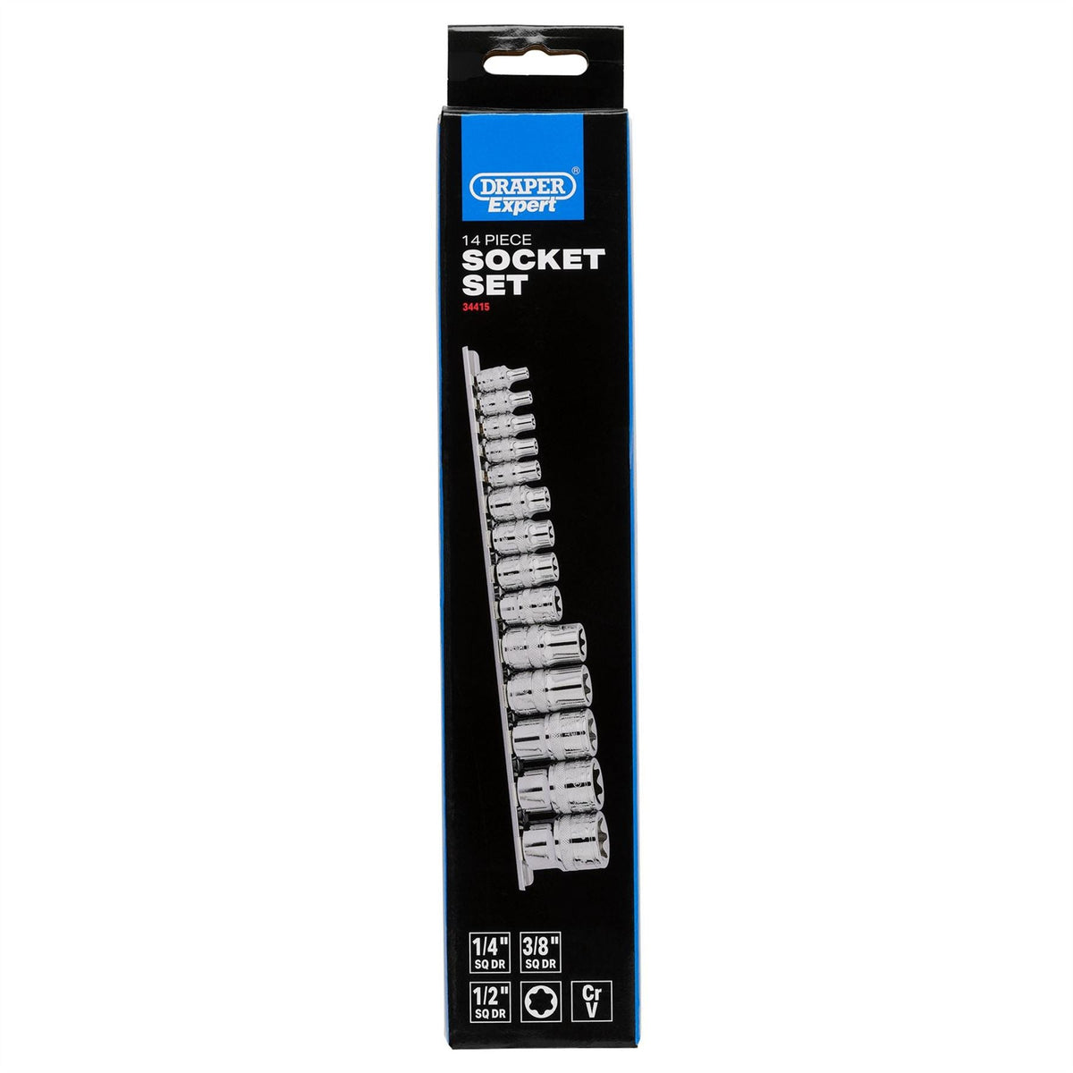 Draper Expert TX-STAR® Socket Set on Rail 1/4" 3/8" & 1/2" Sq. Dr. (14 Piece) 34415  White Rose Tools
