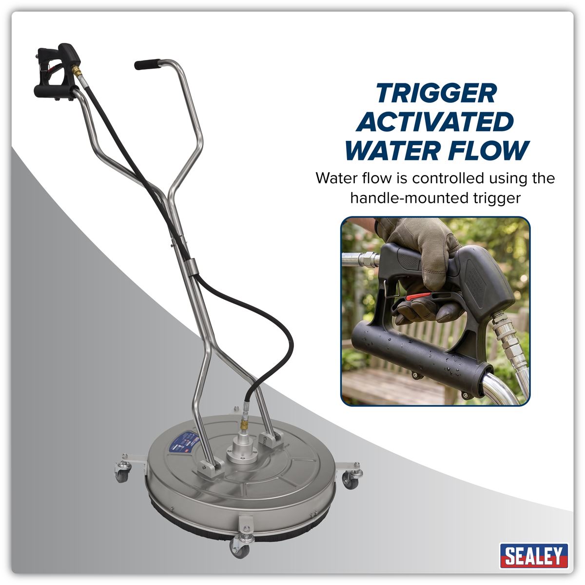 Sealey 24" Surface Cleaner with Dual Handle & Rotating Spray Bar - Stainless Steel