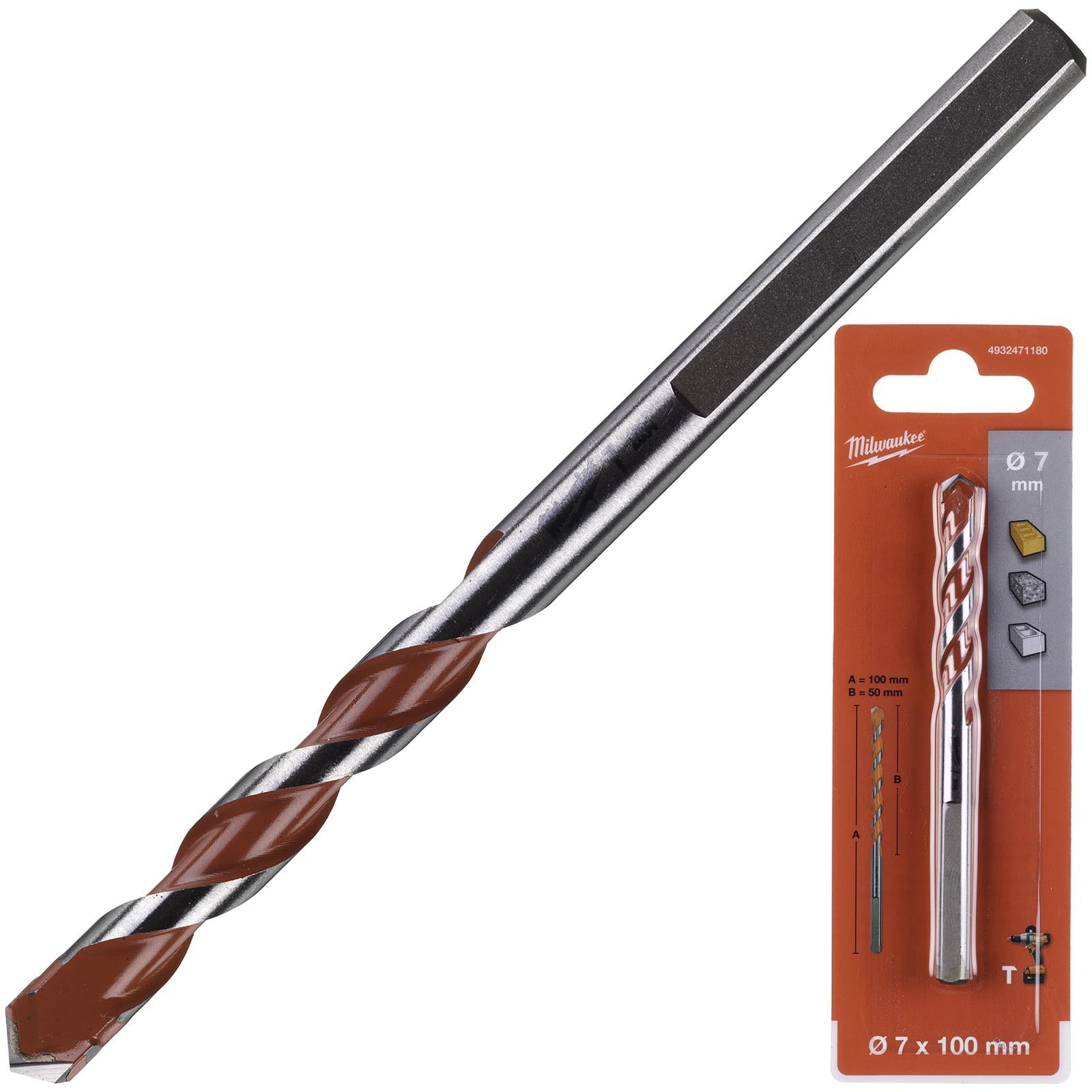 Milwaukee Premium Concrete Masonry Drill Bits 3 Flat Shank Hammer and Rotary 
