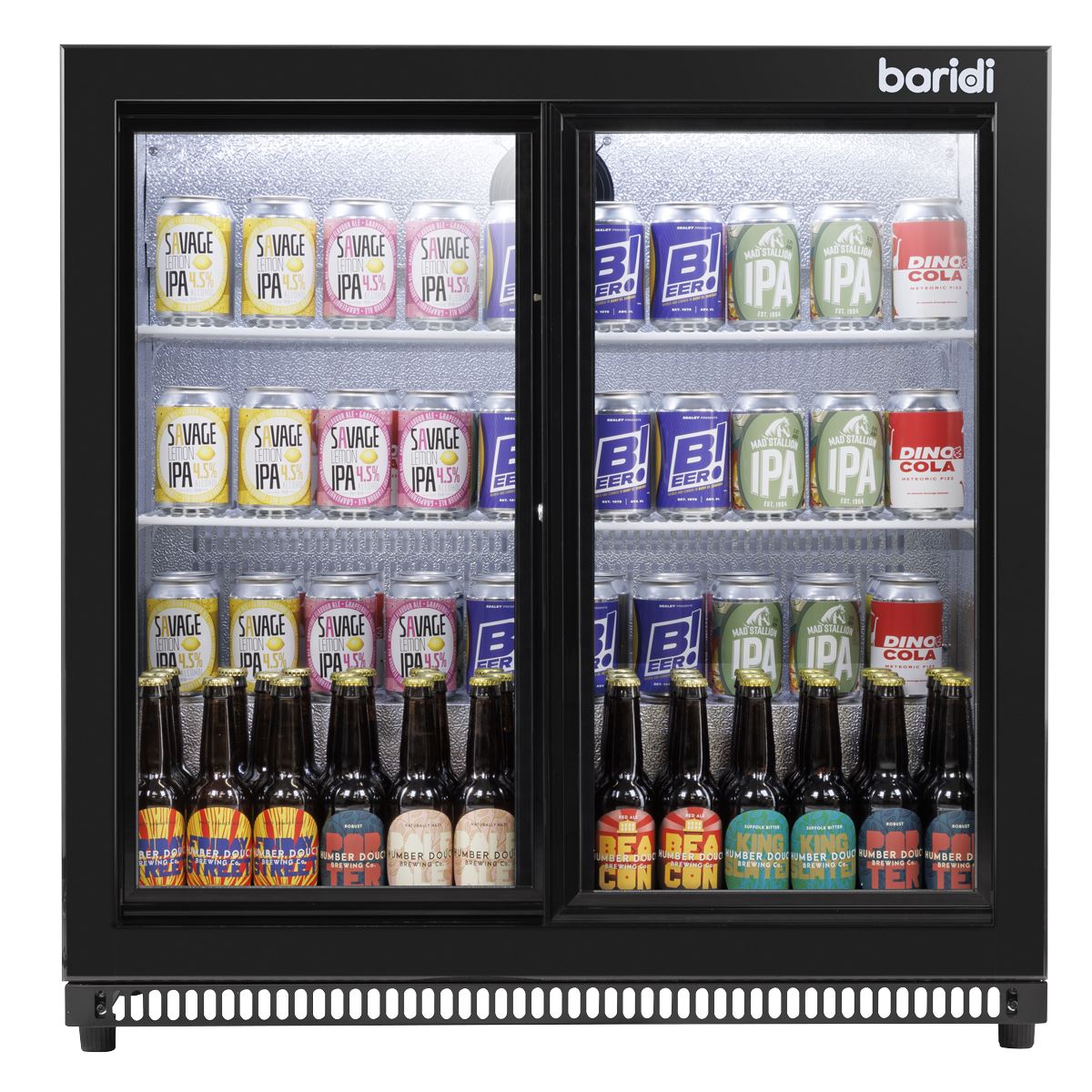 Baridi Back Bar Drinks Fridge/Cooler with Double Sliding Doors, 190L Capacity