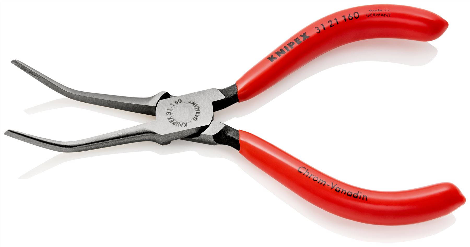 KNIPEX Flat Needle Nose Pliers Bent Nose 160mm Plastic Coated 31 21 160