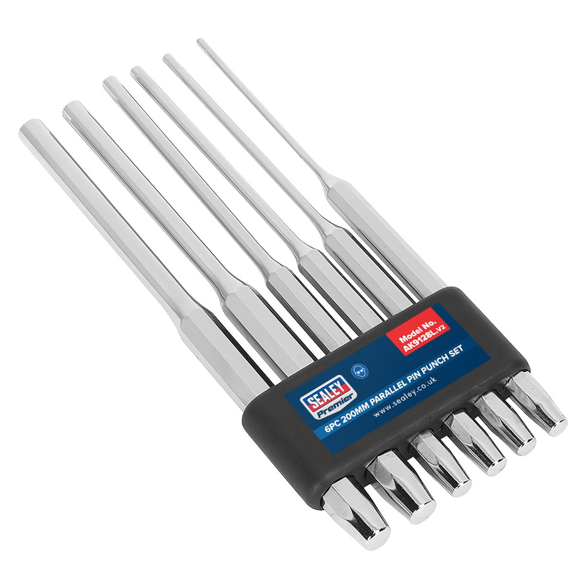 Sealey Premier 6 Piece 200mm Parallel Pin Punch Set Long Style 3-10mm Diameter