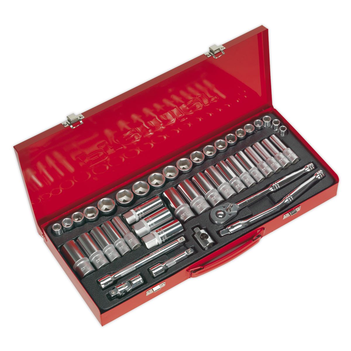 Sealey Superline Pro Topchest & Rollcab Combination 15 Drawer with Ball-Bearing Slides - Red & 148pc Tool Kit 