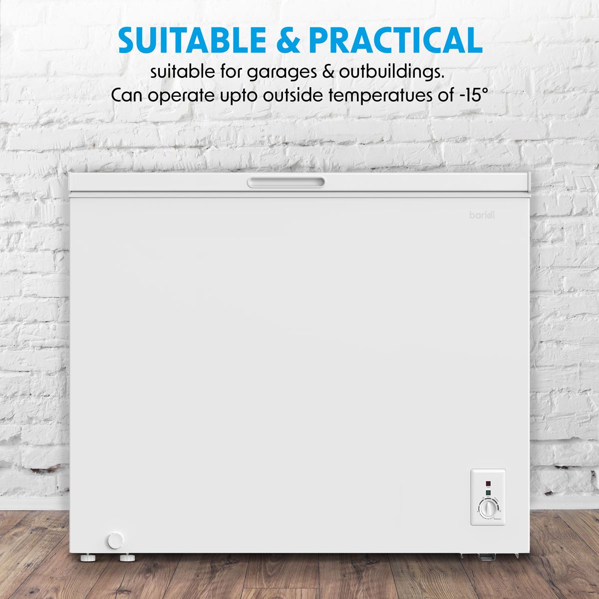 Baridi Freestanding Chest Freezer, 199L Capacity, Garages and Outbuilding Safe, -12 to -24°C Adjustable Thermostat with Refrigeration Mode, White