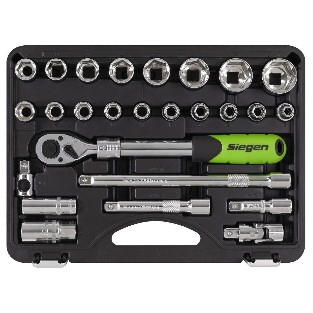 Siegen by Sealey Socket Set Extendable Ratchet 1/2"Sq Drive 26pc  White Rose Tools