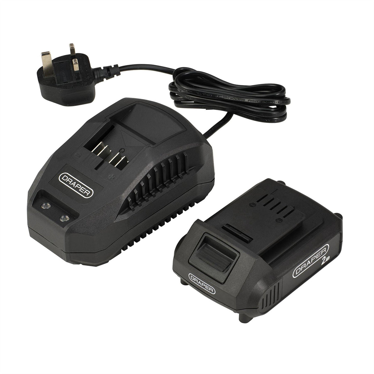 Draper 18V 2-in-1 Grass Trimmer 1 x 2.0Ah Battery 1 x Charger 31860  White Rose Tools