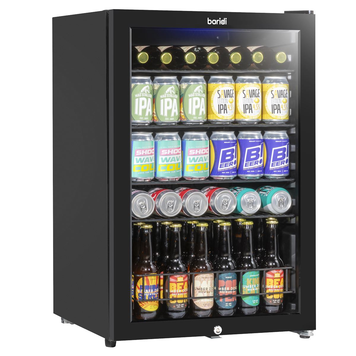 Baridi 115L Under Counter Beer, Drinks & Wine Fridge, Lock, LED Light  White Rose Tools