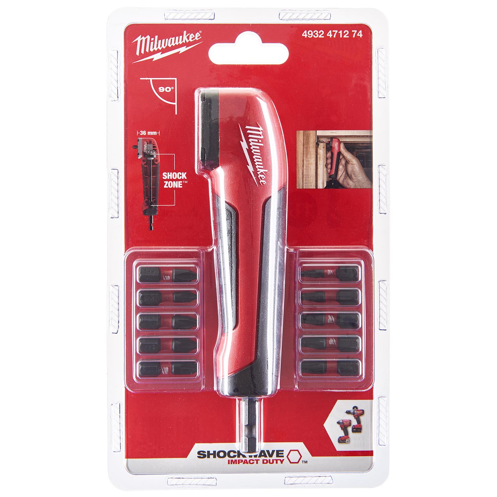 Milwaukee Right Angle Drill Attachment SHOCKWAVE Impact Duty 11 Piece 