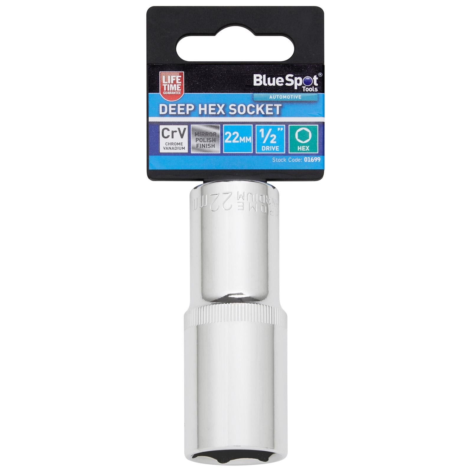 BlueSpot Deep Socket 1/2" Drive 6 Point Hex Chrome Individual 8-32mm - Choose Size  White Rose Tools