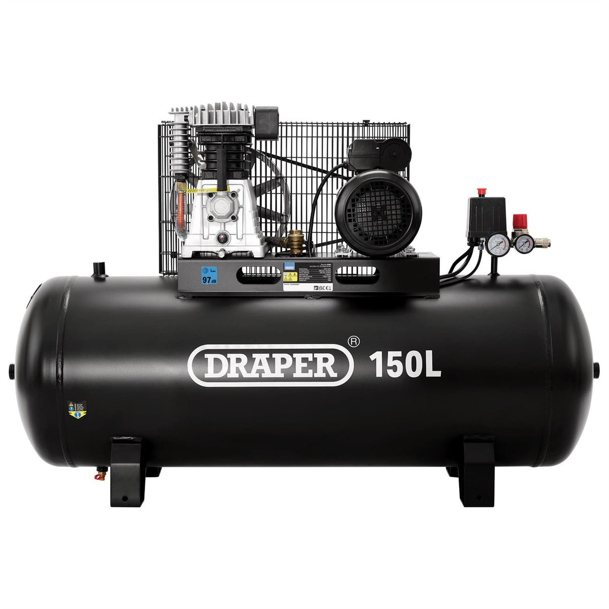 Draper 230V 150L Stationary Belt-Driven Air Compressor 2.2kW/3HP 55304  White Rose Tools