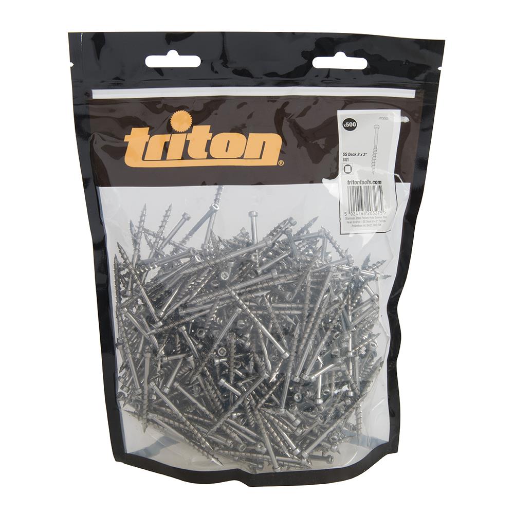 Triton Stainless Steel Pocket-Hole Screws Pan Head Coarse SS Deck 8 x 2" 500pk 703052