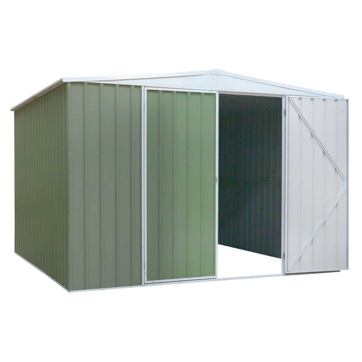 Dellonda Galvanised Steel Metal Garden/Outdoor/Storage Shed, 10FT x 10FT, Apex Style Roof - Green