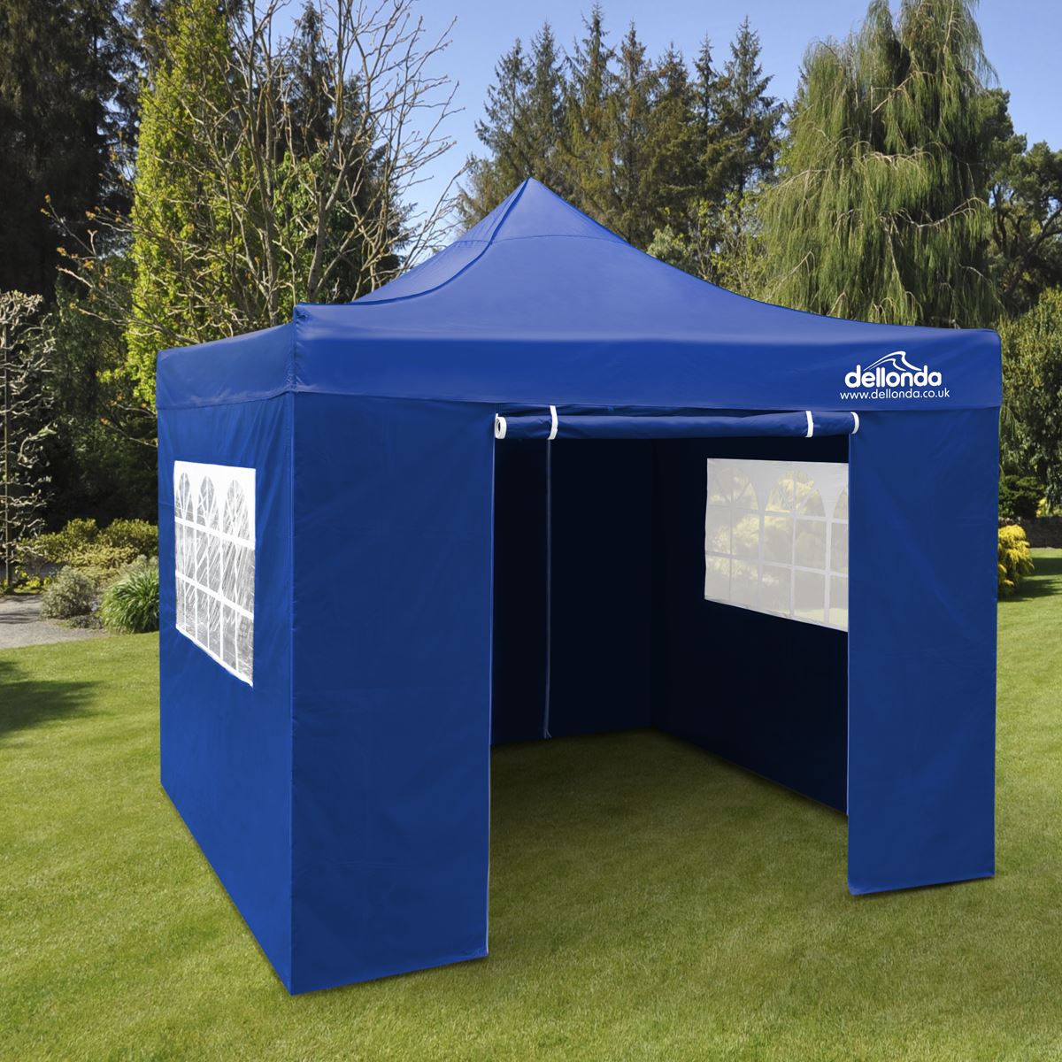 Dellonda Premium 2x2m Pop-Up Gazebo & Side Walls, PVC Coated, Water Resistant Fabric, Supplied with Carry Bag, Rope, Stakes & Weight Bags - Blue