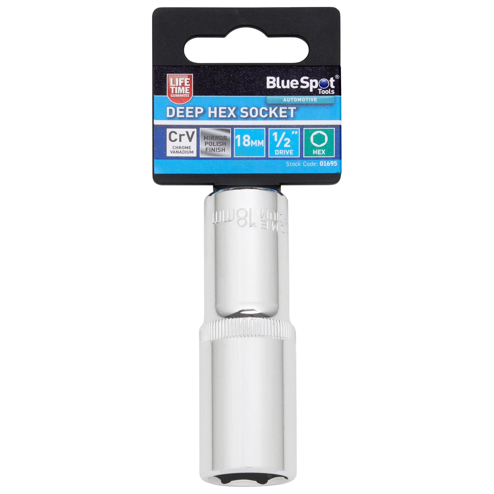 BlueSpot Deep Socket 1/2" Drive 6 Point Hex Chrome Individual 8-32mm - Choose Size  White Rose Tools