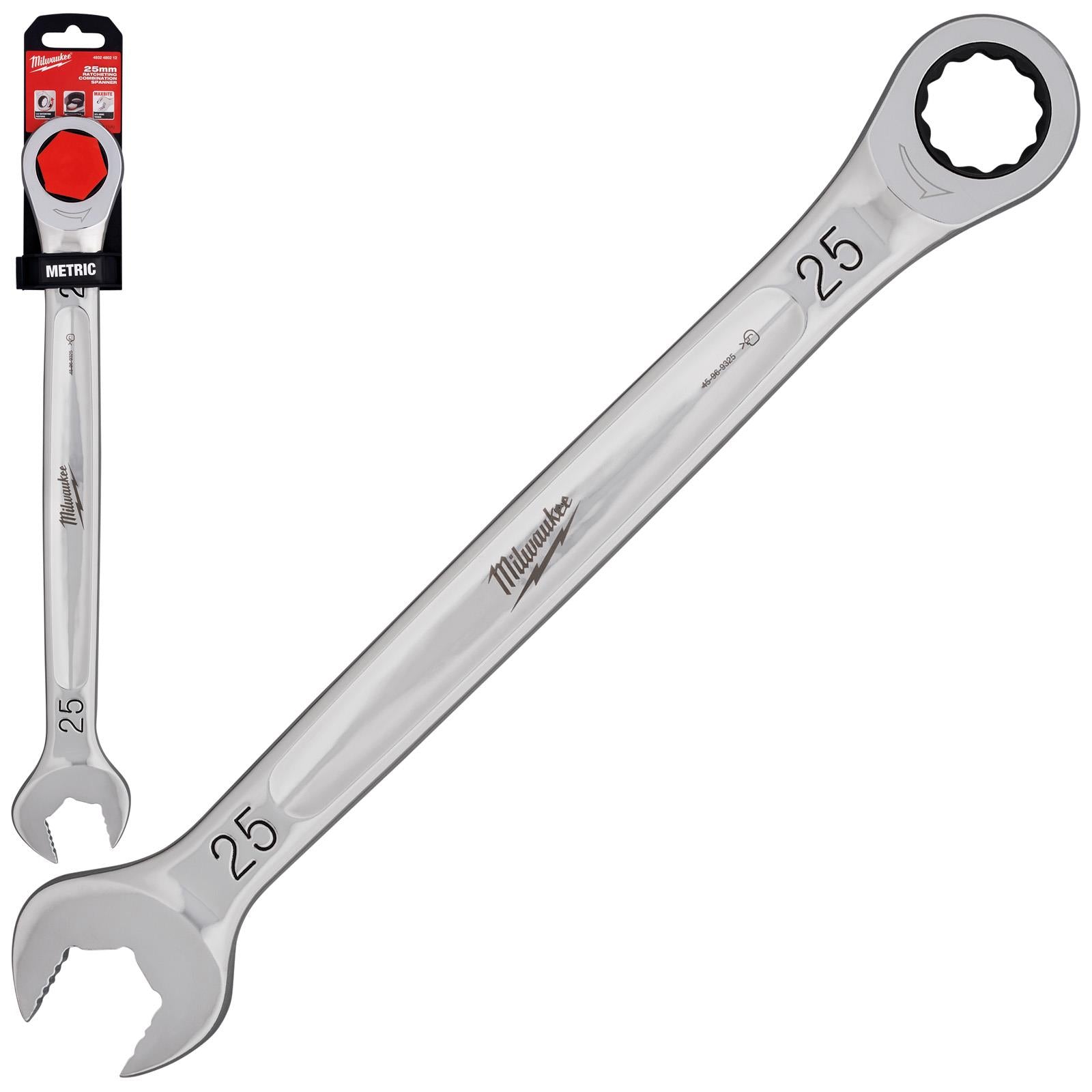 Milwaukee Ratchet Combination Spanners MAX BITE Fixed Head Open End Ring - Choose Size