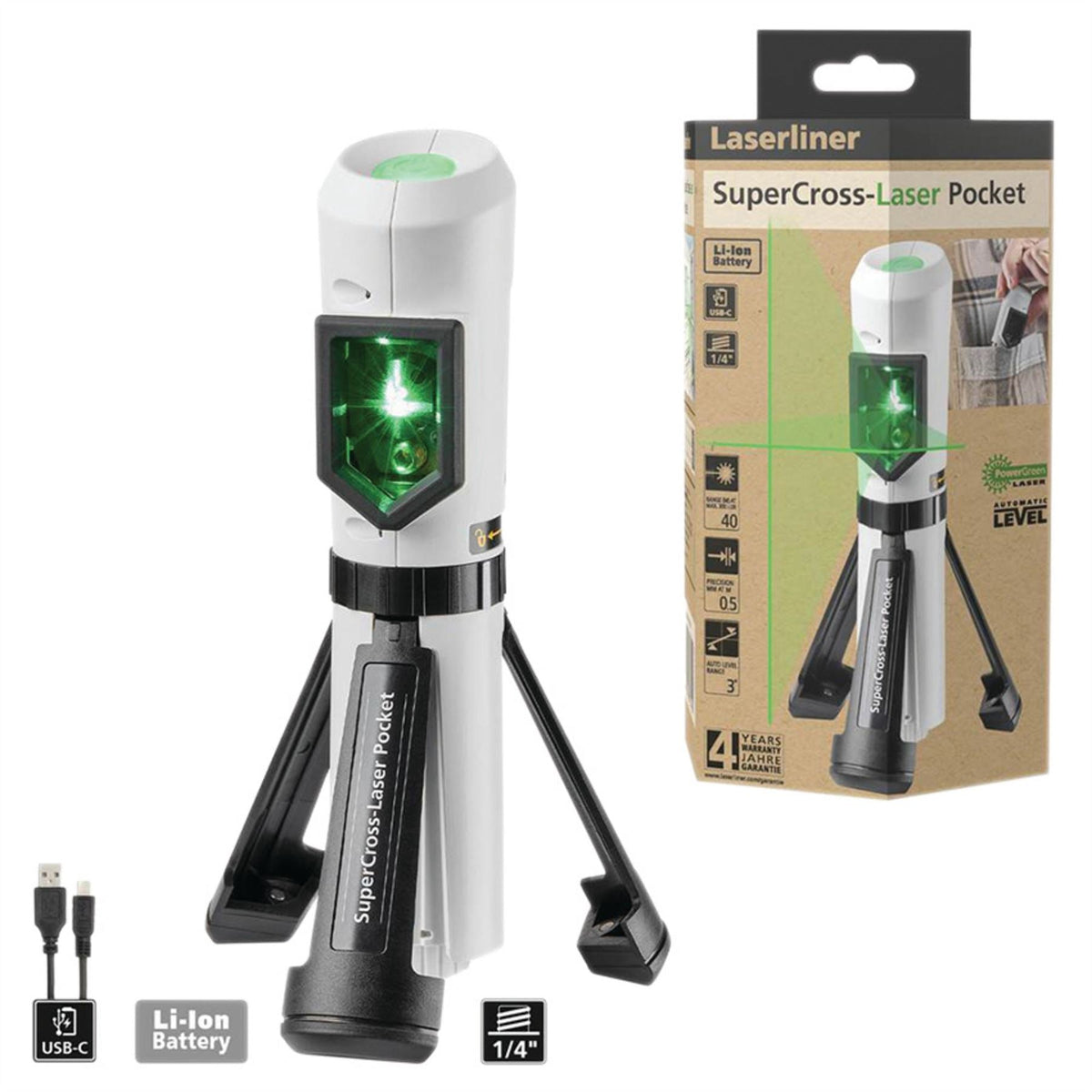 Laserliner 081.124E SuperCross-Laser Pocket Cross-Line Laser 32157  White Rose Tools