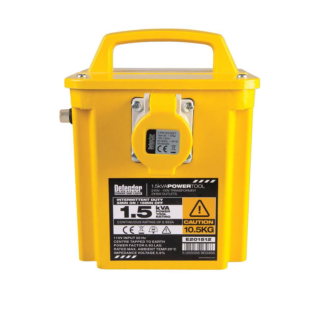 Defender 1.5kVA Transformer 16A 110V E201512  White Rose Tools