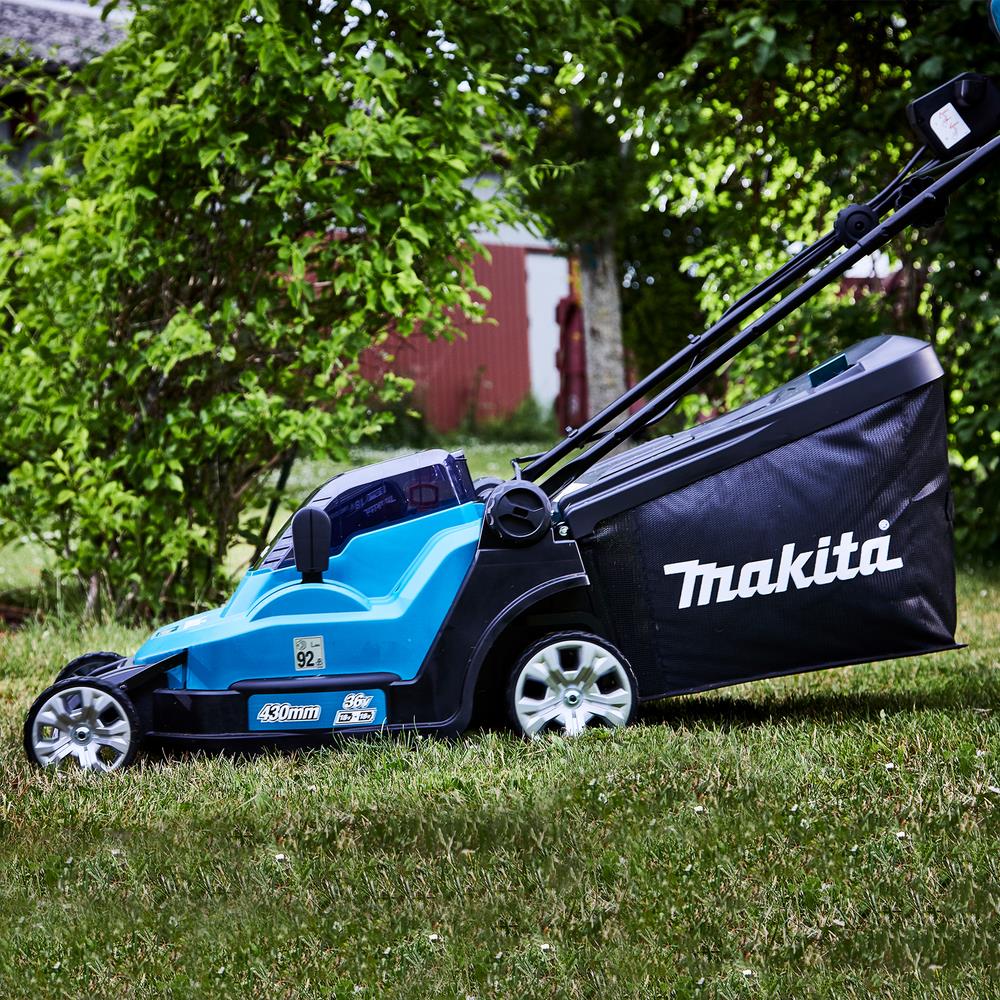 Makita 43cm Lawn Mower Kit Twin 18V LXT Li-ion Cordless Garden Grass Outdoor 2 x 6Ah Battery and Dual Rapid Charger DLM432PG2