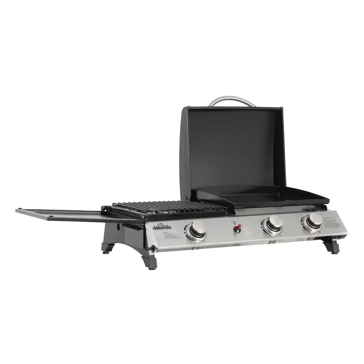 Dellonda 3 Burner Portable Gas Plancha/Grill 8.5kW BBQ Griddle, Stainless Steel