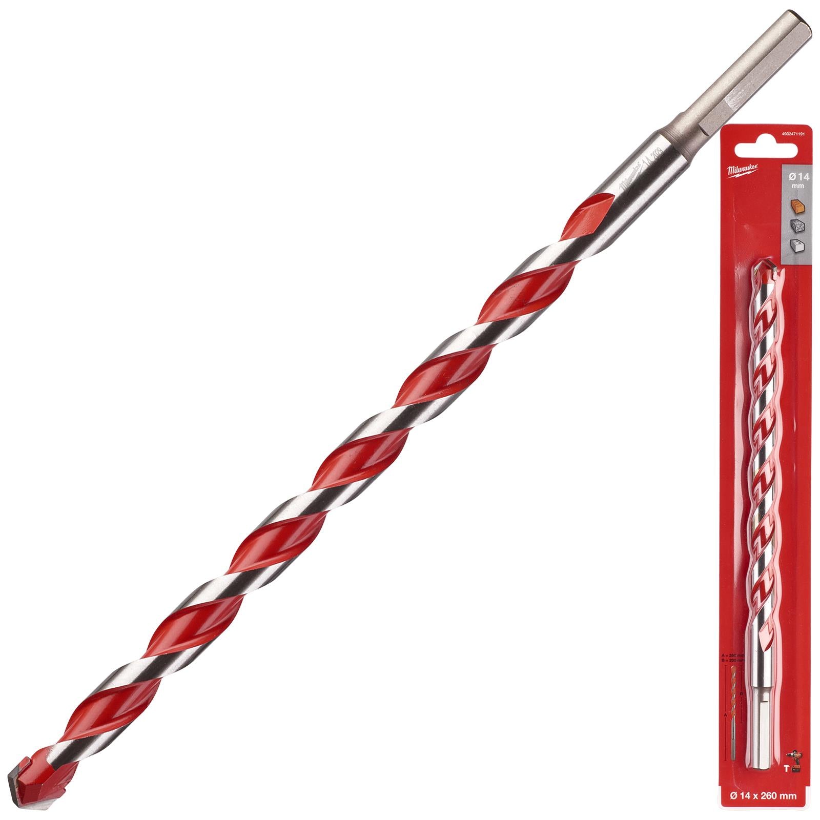 Milwaukee Premium Concrete Masonry Drill Bits 3 Flat Shank Hammer and Rotary 