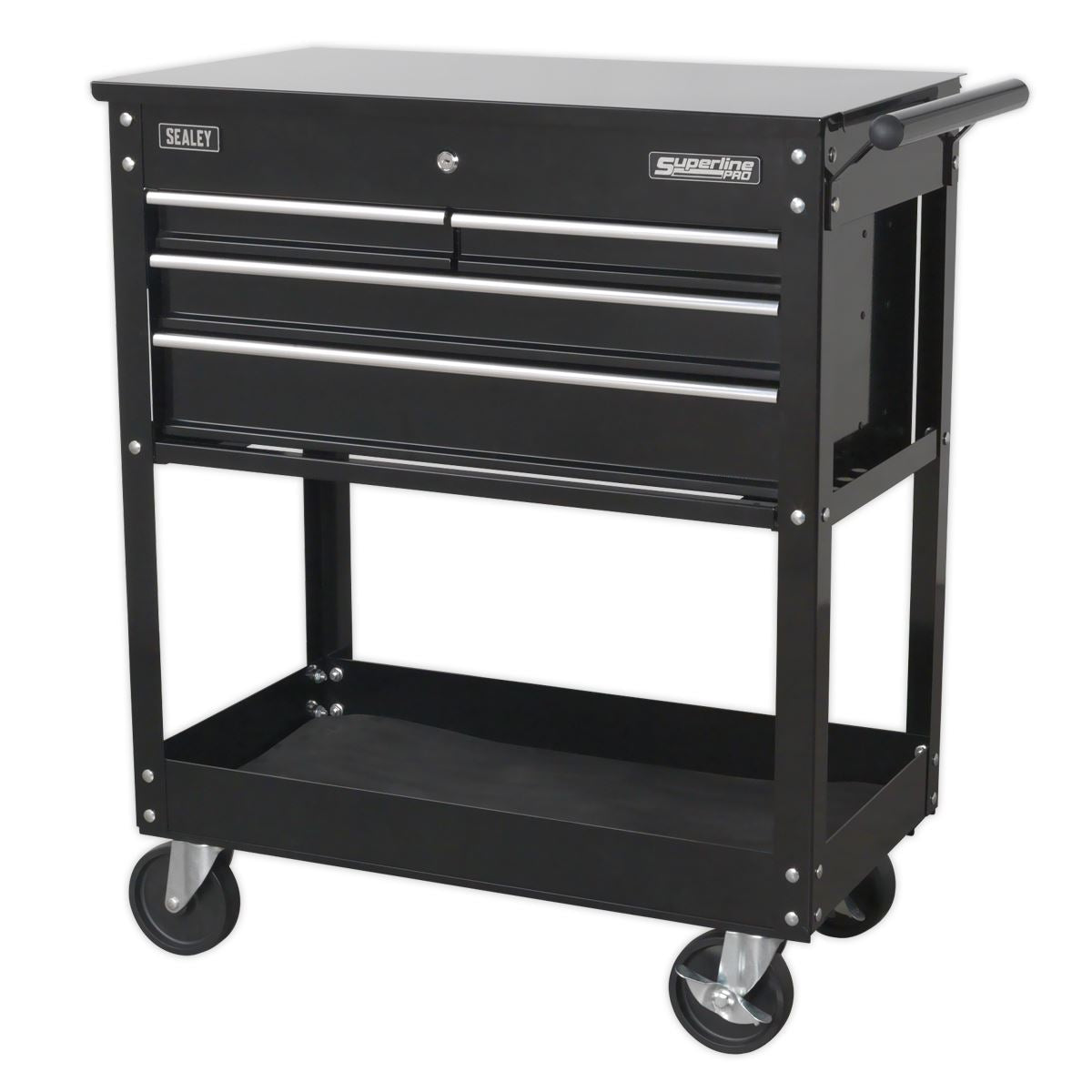 Sealey Superline Pro Heavy-Duty Mobile Tool & Parts Trolley with 4 Drawers & Lockable Top - Black 